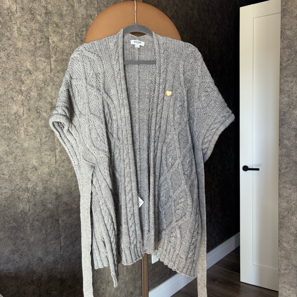 Moschino Jeans Gray Cable Knit Cardigan SizeS